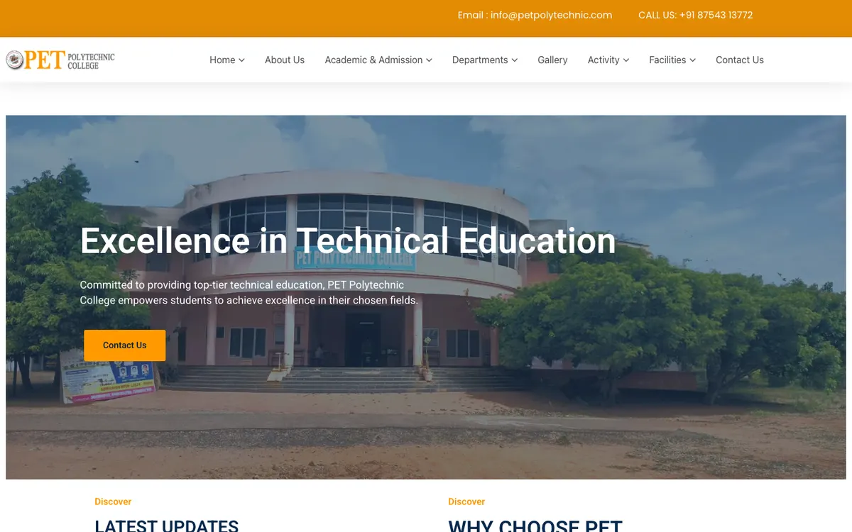PET Polytechnic College website